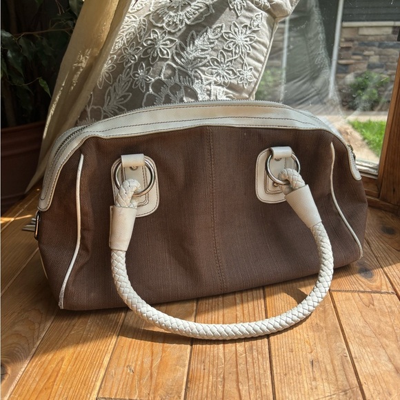 Rafe Brown and White Shoulder Bag with Silver Hardware - Picture 7 of 10
